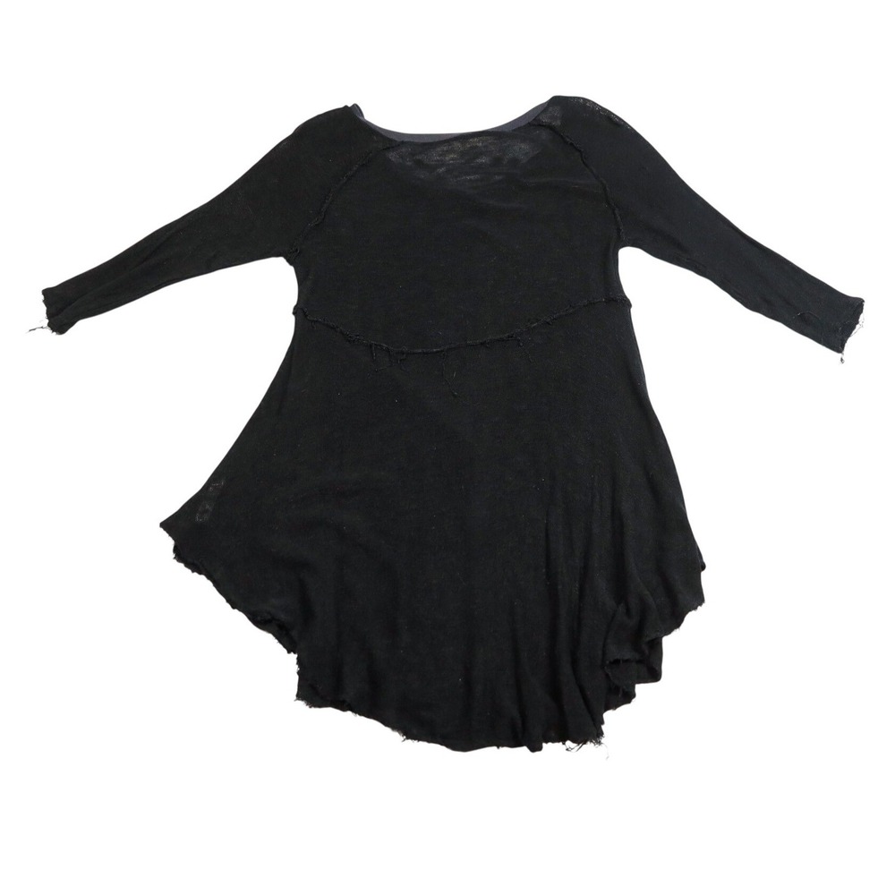 Intimately Free People Tunic Women S Black Sheer Whimsigoth Raw Seam 3/4 Sleeve - Picture 6 of 11